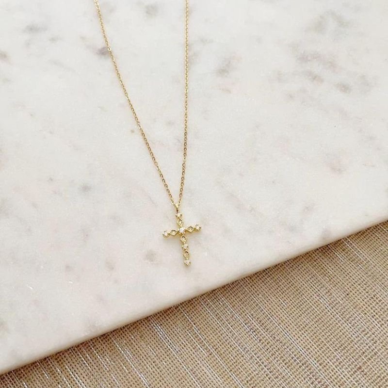 Aria Cross Charm With CZ Gold-Filled Necklace