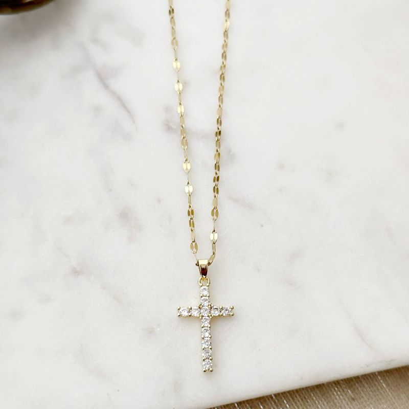 Gold-Filled Necklace With CZ Cross Charm