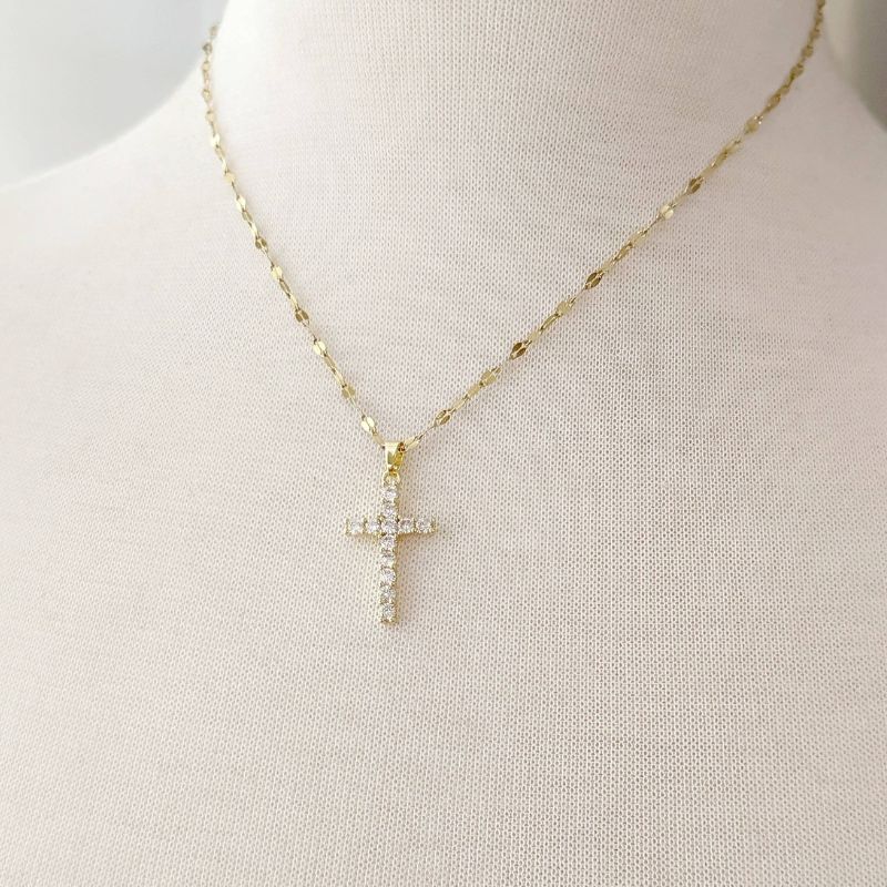 Gold-Filled Necklace With CZ Cross Charm