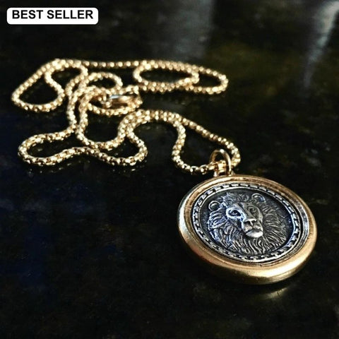 Two-Tone Lion of Judah Coin Necklace With Pendant Holder