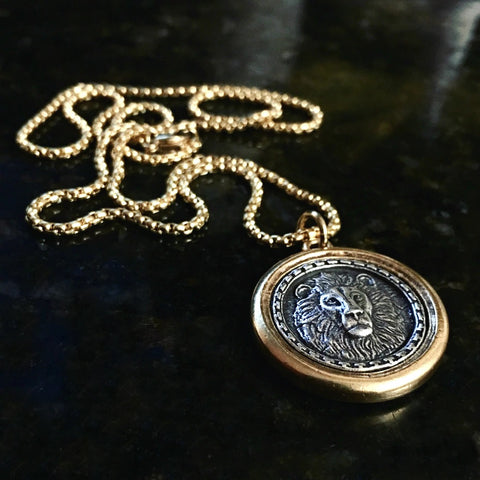 Two-Tone Lion of Judah Coin Necklace With Pendant Holder