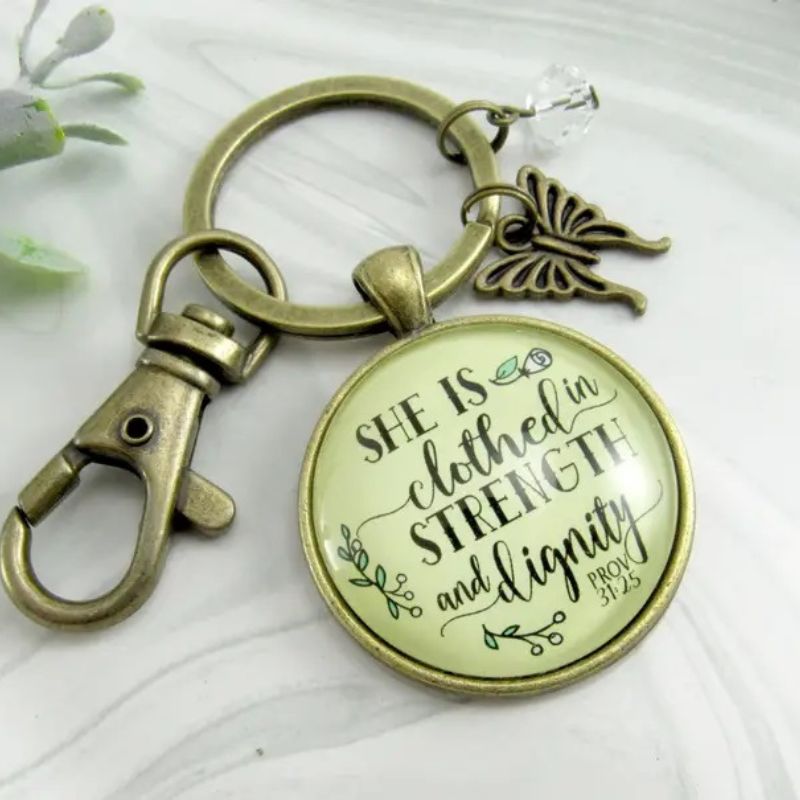 She Is Clothed In Strength &amp; Dignity Keychain