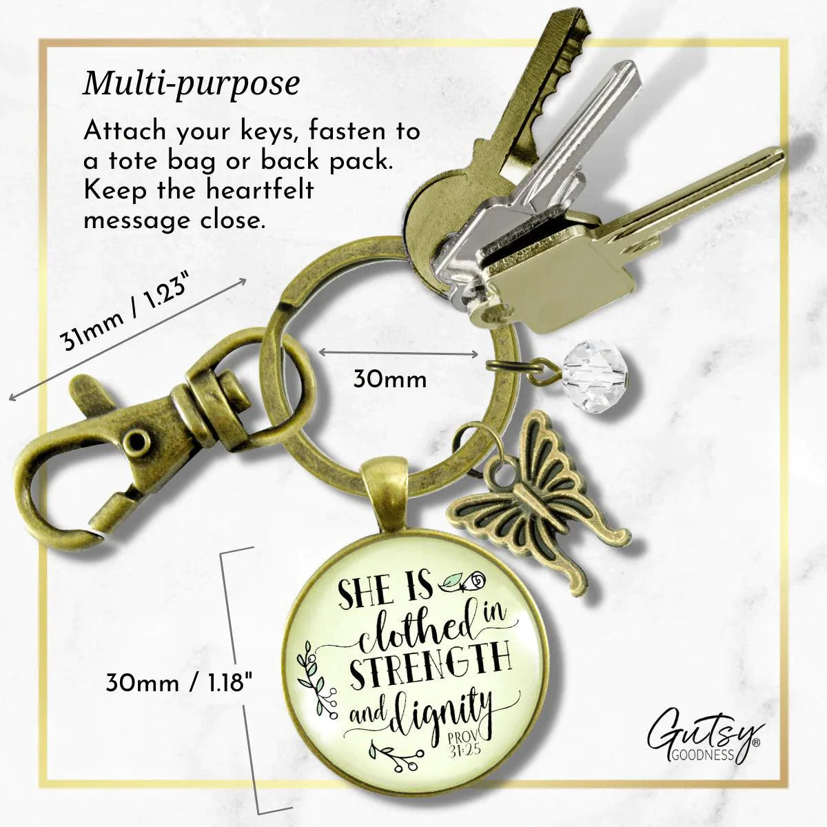 She Is Clothed In Strength &amp; Dignity Keychain - Amela&