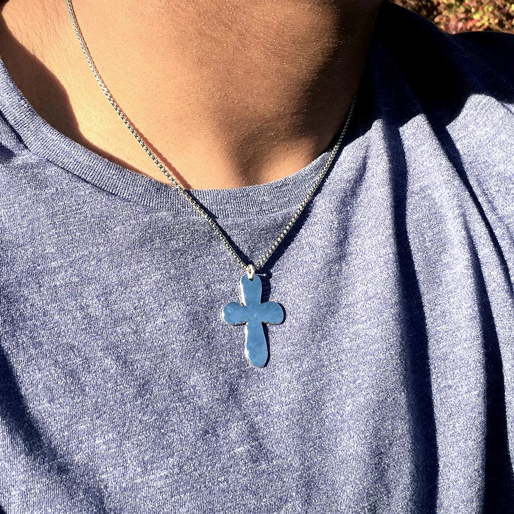 Rugged Silver Cross Necklace for Men - Amela&