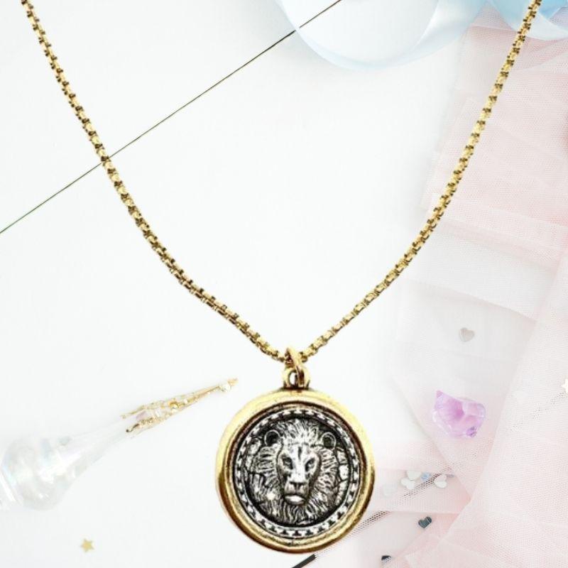 Two-Tone Lion of Judah Coin Necklace With Pendant Holder - Amela&