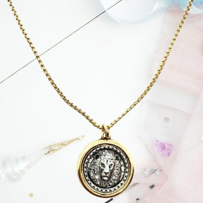 Two-Tone Lion of Judah Coin Necklace With Pendant Holder - Amela&